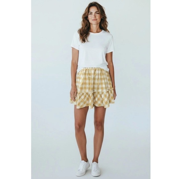Promesa Dresses & Skirts - Promesa Brown Gingham Plaid Smocked Tiered Ruffle Mini Skirt Women's Small